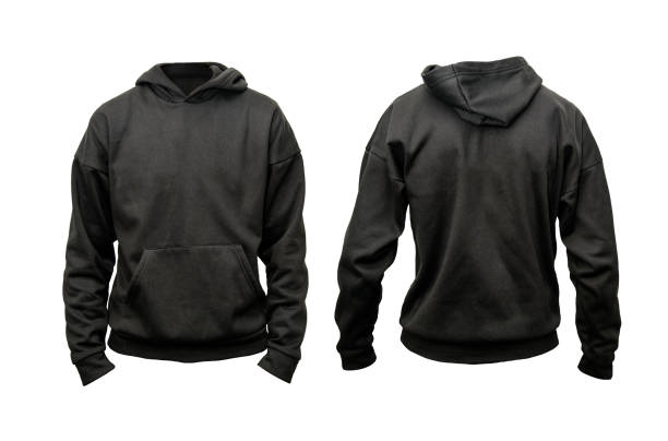 Black hoodie template for print design mock up with blank invisible mannequin isolated on white background Black hoodie template for print design mock up with blank invisible mannequin isolated on white background hooded-shirt stock pictures, royalty-free photos & images