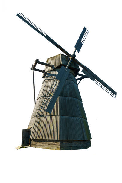 istock Old wooden windmill isolate. Village farm windmill on white background 2180563195