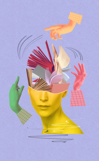 istock Female head with books as a metaphor for a education. Art collage. 2180566733