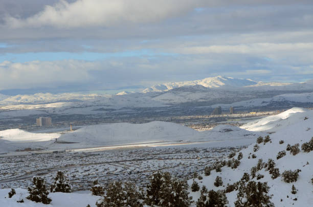 A view of Reno NV from Mount Davidson which is the high peak in the Virginia Range. Virginia City, Nevada, USA on January 01, 2023