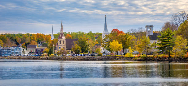 istock The three iconic churches (Anglican, Lutheran and United) of Mahone Bay  Nova Scotia, Canada 2180574945