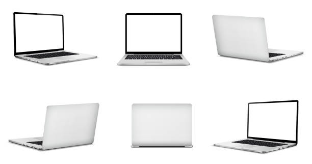 bildbanksillustrationer, clip art samt tecknat material och ikoner med laptop computer mockup with white screen, front and rear view - laptop