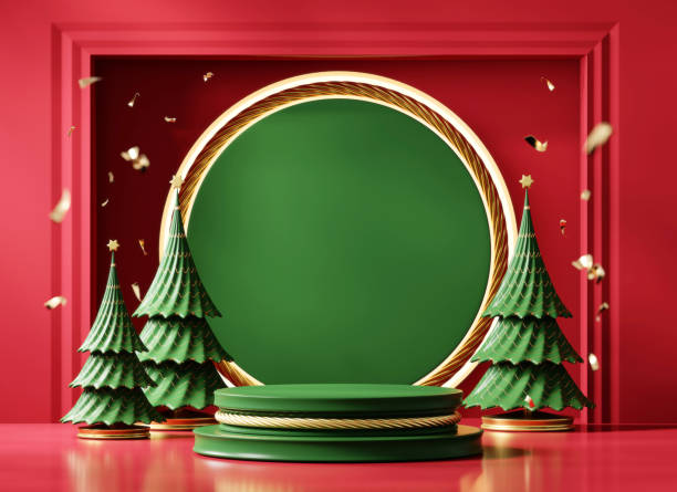 istock Merry Christmas event product display podium with decoration background 3d rendering 2180577830