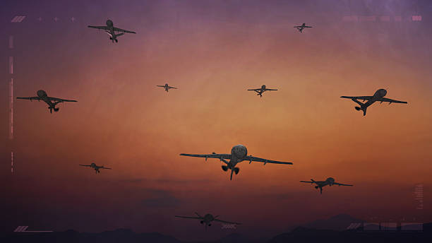 Remote control aircrafts with cameras, flying over and spying. A 3D rendering drone technology template, with surveillance graphics frame