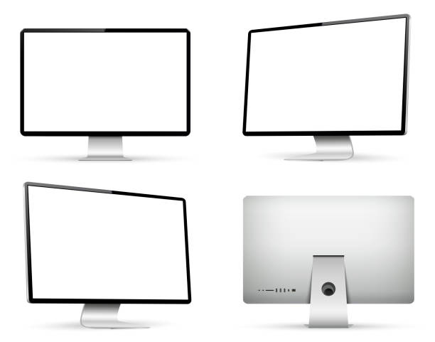 bildbanksillustrationer, clip art samt tecknat material och ikoner med realistic computer screen mockup. computer display on four sides with blank screen. - dator