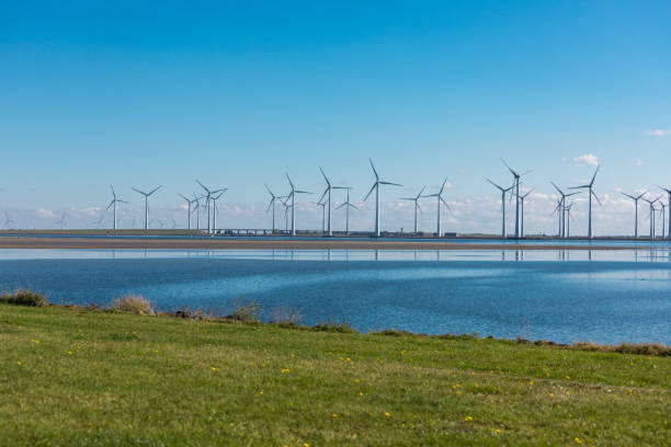 A waterside windmill turbine power site