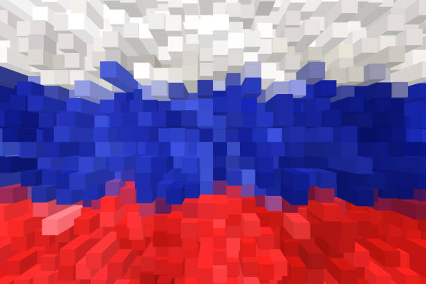 Russian flag made of many blocks (cubes). Can illustrate the concept of integration (disintegration) of Russia.