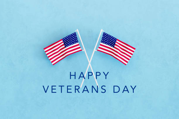 istock Veterans Day, Happy Veterans Day Message with American Flag 2180583113