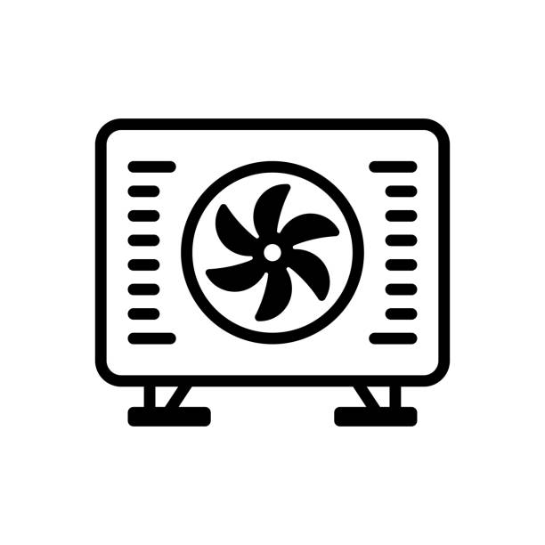 eine einfache strichzeichnung einer klimaanlage - wärmepumpe stock-grafiken, -clipart, -cartoons und -symbole