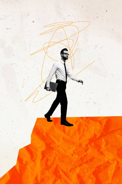 istock Vertical composite collage artwork image picture of elegant guy walk laptop isolated on creative background 2180588357