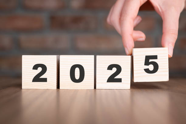 istock 2025 word with wooden blocks on table, New Year 2180588950