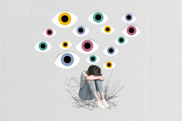 istock Creative image collage young unhappy girl sit unhappy upset supervision eyesight depression  offense eyeballs 2180592629