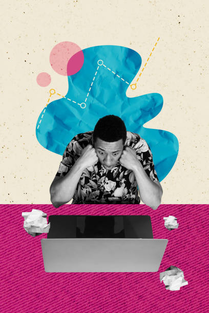 istock Vertical composite collage artwork image picture of impressed guy laptop isolated on creative background 2180593412