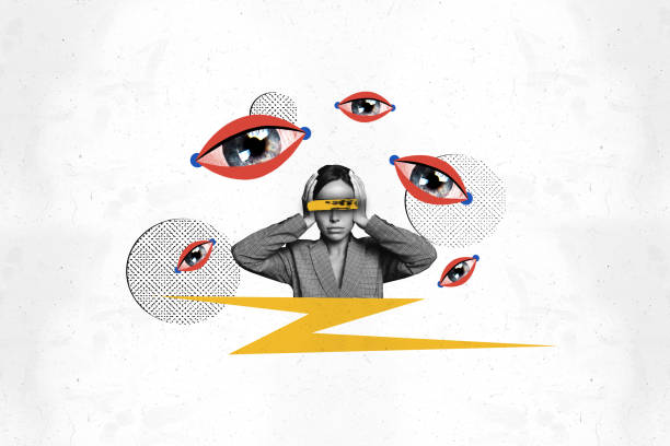 istock Composite trend artwork image photo collage of copyspace eyes control vision look watch headache young woman cover ears tired burnout 2180595552