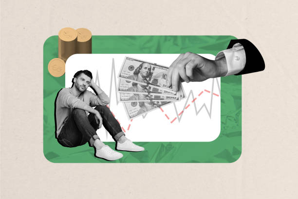 istock Composite photo collage of unhappy man sit graph decline bankrupt problem hand offer bribe dollar cash loss isolated on painted background 2180596412