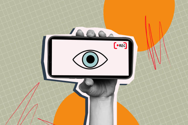istock Composite photo collage of hand hold phone device eyeball screen sight access hacking cybersecurity rec isolated on painted background 2180597231
