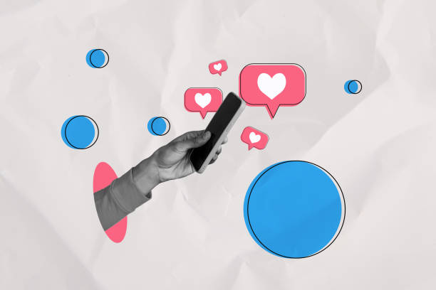 istock Creative collage smartphone social media blogging popularity feedback like follow subscribe love heart internet communication 2180598144