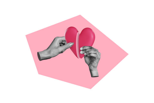 istock Composite trend artwork 3D sketch image collage of bodyless monochrome hand arm hold two piece part heart shape match puzzle crack breakup 2180598650