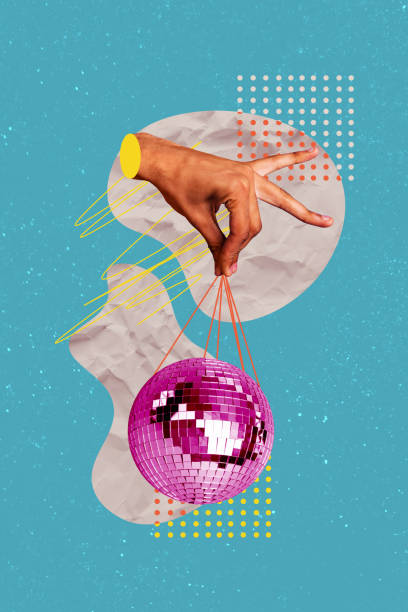 istock Vertical composite collage artwork image picture of arm hold string disco ball isolated on creative background 2180599092