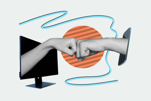 istock Creative collage picture hands body fragment gesture cooperation team unity support smartphone screen monitor pc remote partners 2180599134