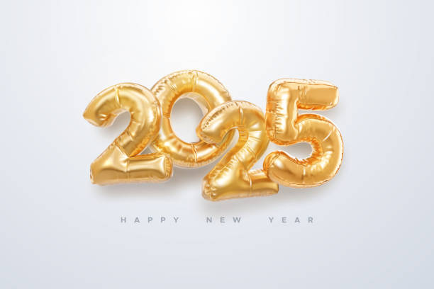 istock Happy 2025 New Year golden foil balloons 2180605079