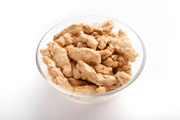 istock Organic vegetal soy meat portion in glass bowl 2180609956