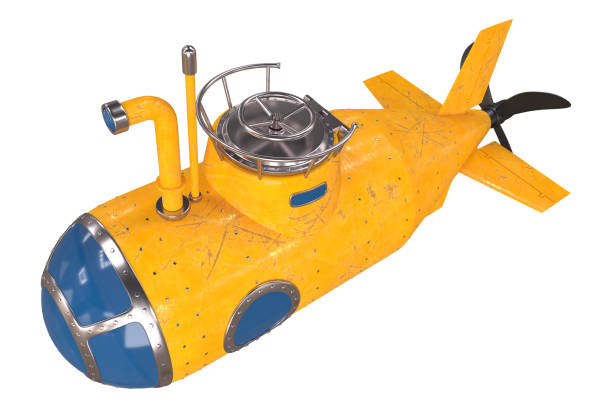 istock Yellow submarine with periscope isolated on white background 2180611475