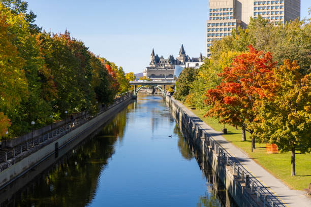 A great view of the Rideau canal with a tour boat