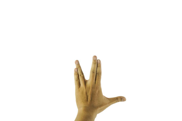asian man made hand sign from emoji in keyboard on solid white background