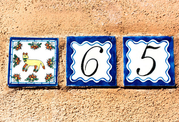 Ceramic Number 65 House Address Tiles (Close-Up)