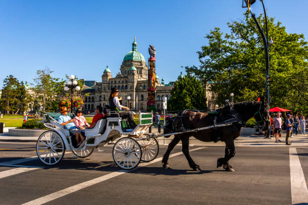 People take a horse carriage ride in Niagara on the Lake, Ontario, Canada on a sunny day.