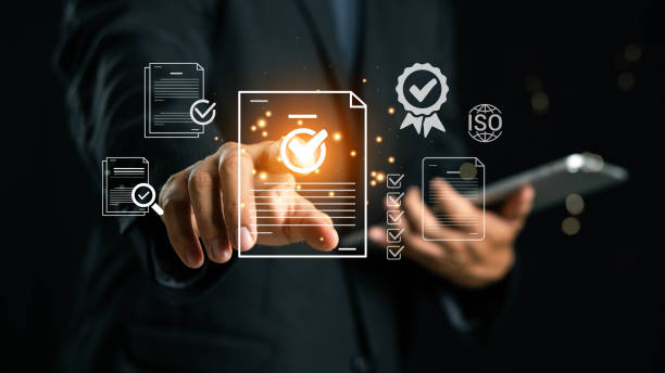 istock ISO standards quality control, assurance and warranty business technology concept. Touching on screen with ISO and globe icons on smart background. ISO Standard certification. Modern ISO banner. 2180651849