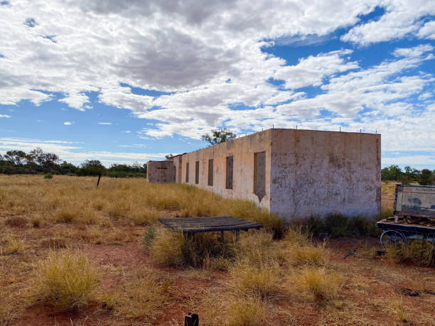 Abandoned rail building on the Ghan Railway in the Northern Territory
