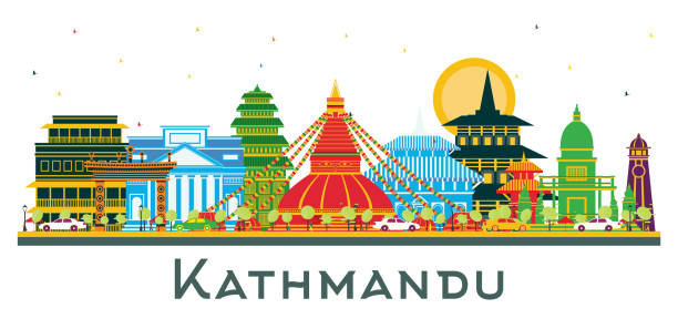Kathmandu Nepal City Skyline with Color Buildings isolated on white. Business Travel and Tourism Concept with Historic Architecture. Kathmandu Cityscape with Landmarks. Kathmandu Nepal City Skyline with Color Buildings isolated on white. Vector Illustration. Business Travel and Tourism Concept with Historic Architecture. Kathmandu Cityscape with Landmarks. kathmandu people stock illustrations