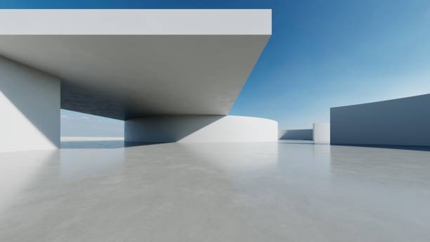 istock 3d render of abstract modern concrete white architecture with empty cement floor, minimal exterior, car presentation background 2180669415