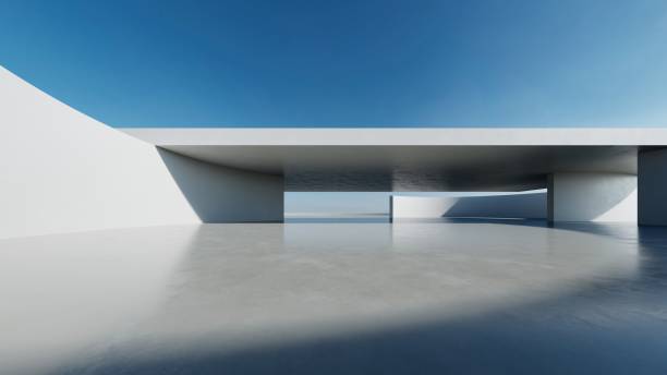 istock 3d render of abstract modern concrete white architecture with empty cement floor, minimal exterior, car presentation background 2180669417