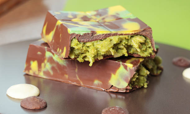 Dubai chocolate bar with pistachio paste and kataifi dough.