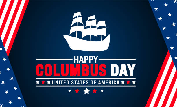 istock Happy Columbus Day background or banner design template with Columbus sailing ship. Columbus Day Celebration background with USA flag. 2180679040