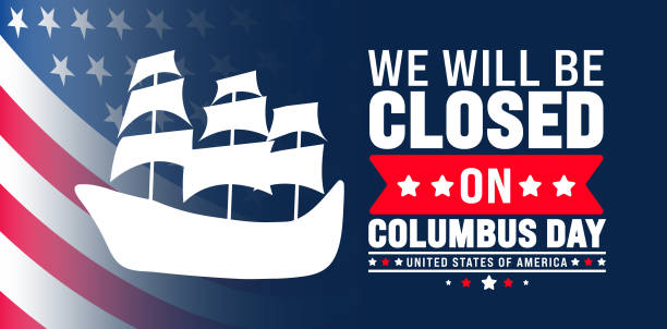 istock Happy Columbus Day background or banner design template with Columbus sailing ship. Columbus Day Celebration background with USA flag. 2180679210