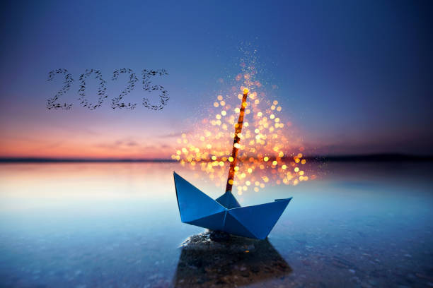 shining paper boat on the sea