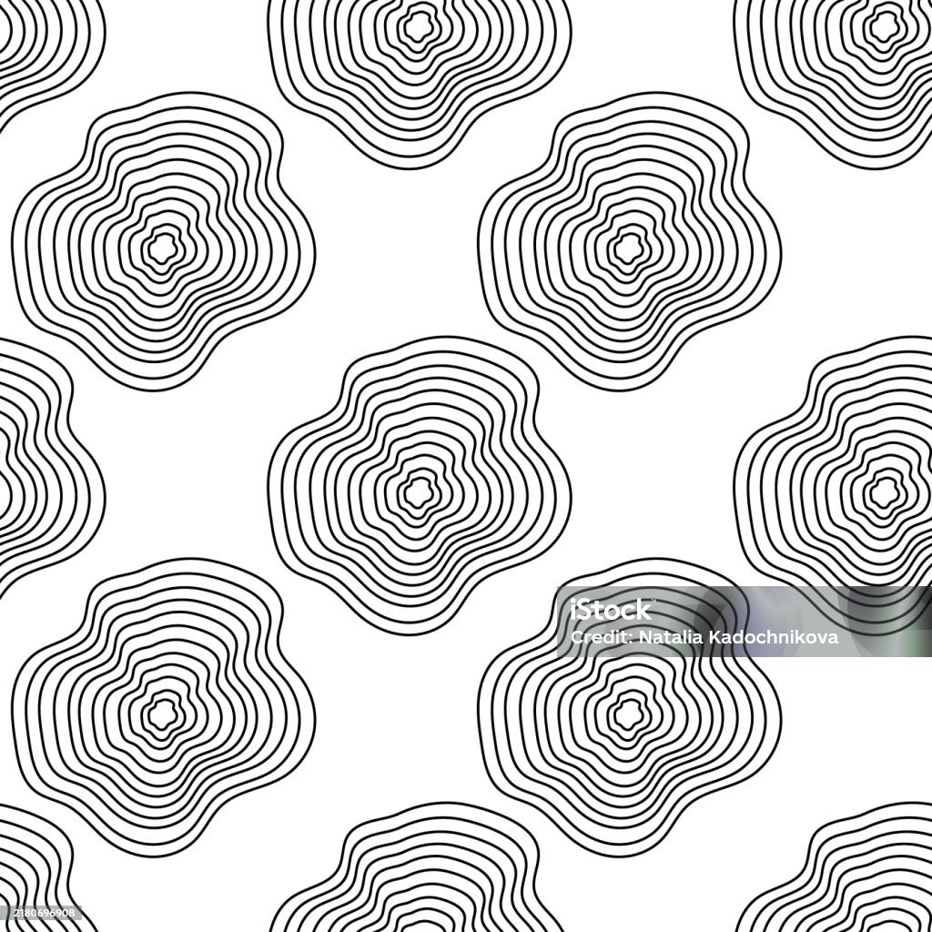 Distorted Circle Design Doodle Distorted Circles Seamless Pattern Tree Rings Wood Age Wavy ...