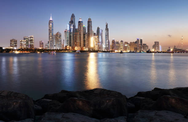 istock Dubai Marina skyline panorama at night, Unites Arab Emirates 2180697485