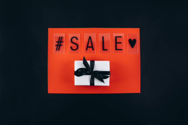 istock Red Sale Promotion With Gift Box and Hashtag Symbol on Display 2180701000