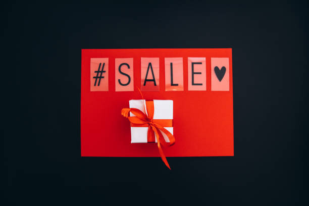 istock Red Themed Sale Banner with Gift Box and Ribbon 2180701003