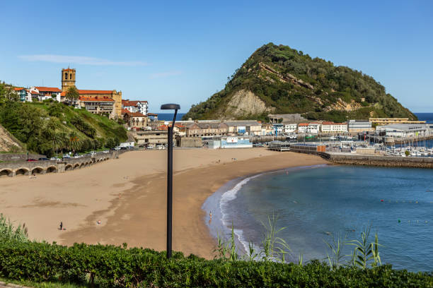 Getaria, coastal landscape facing the Cantabrian Sea. Getaria, Spanish Basque Country.. Getaria, coastal landscape facing the Cantabrian Sea. getaria stock pictures, royalty-free photos & images