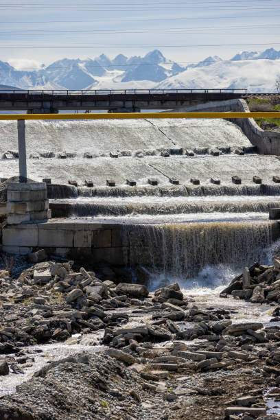 istock chute dentate blocks in cascade concrete water spillway channel 2180702590