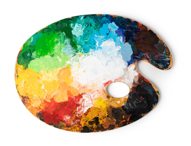 istock art palette with colorful mixed paints 2180703993