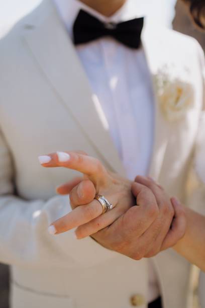 istock Close-up of couple's hands with wedding rings. 2180704178