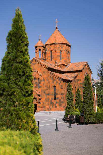 istock Armenian church with orange stone architecture. 2180704205