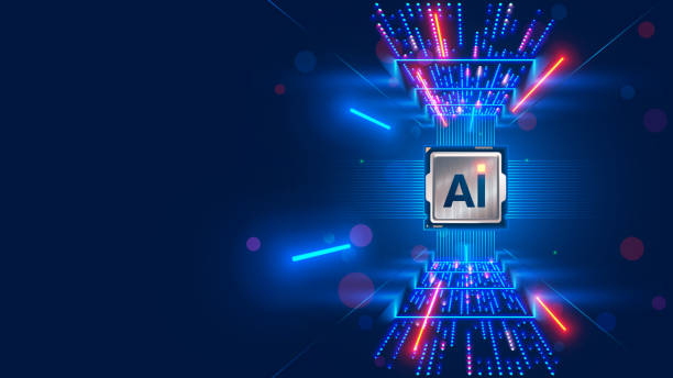 стокові ілюстрації на тему процесор з інтеграцією ai. ai букви на чіпі. центральний процесор підключений до сховища даних. технологія штучного інтелекту в електронному - штучний інтелект